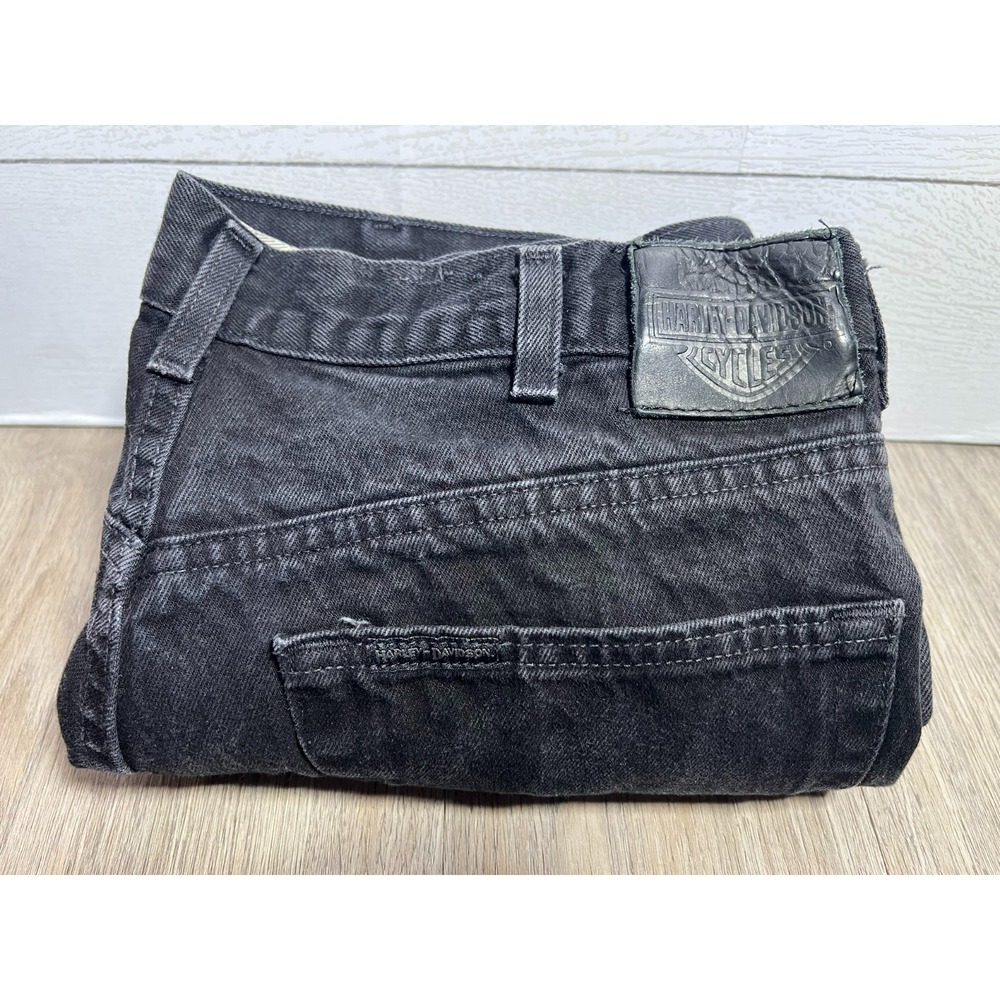 Harley Davidson 36x34 Black Straight Leg Denim Jeans Biker Motorcycle Vintage